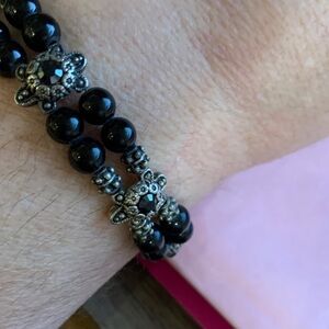 Black Beaded Double-Row Bracelet